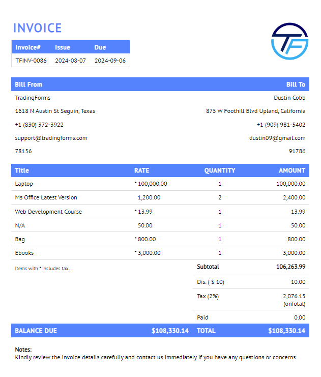 Utility Invoice