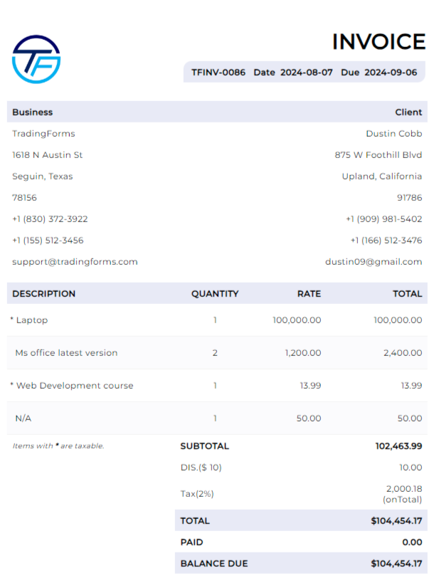 Soft Violet Invoice